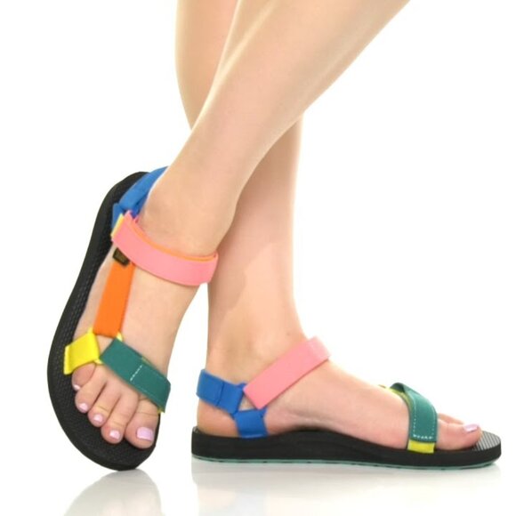 EUC Teva Original Universal Multilcolor Straps Sport Sandals Hook&Loop - Picture 1 of 11